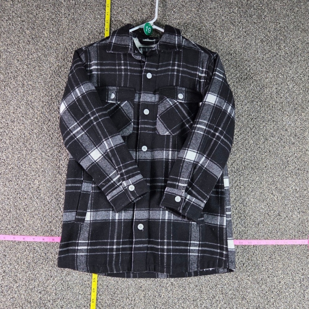 Art Class Plaid Shacket Women Medium Black White Sherpa Lined Button Up Jacket